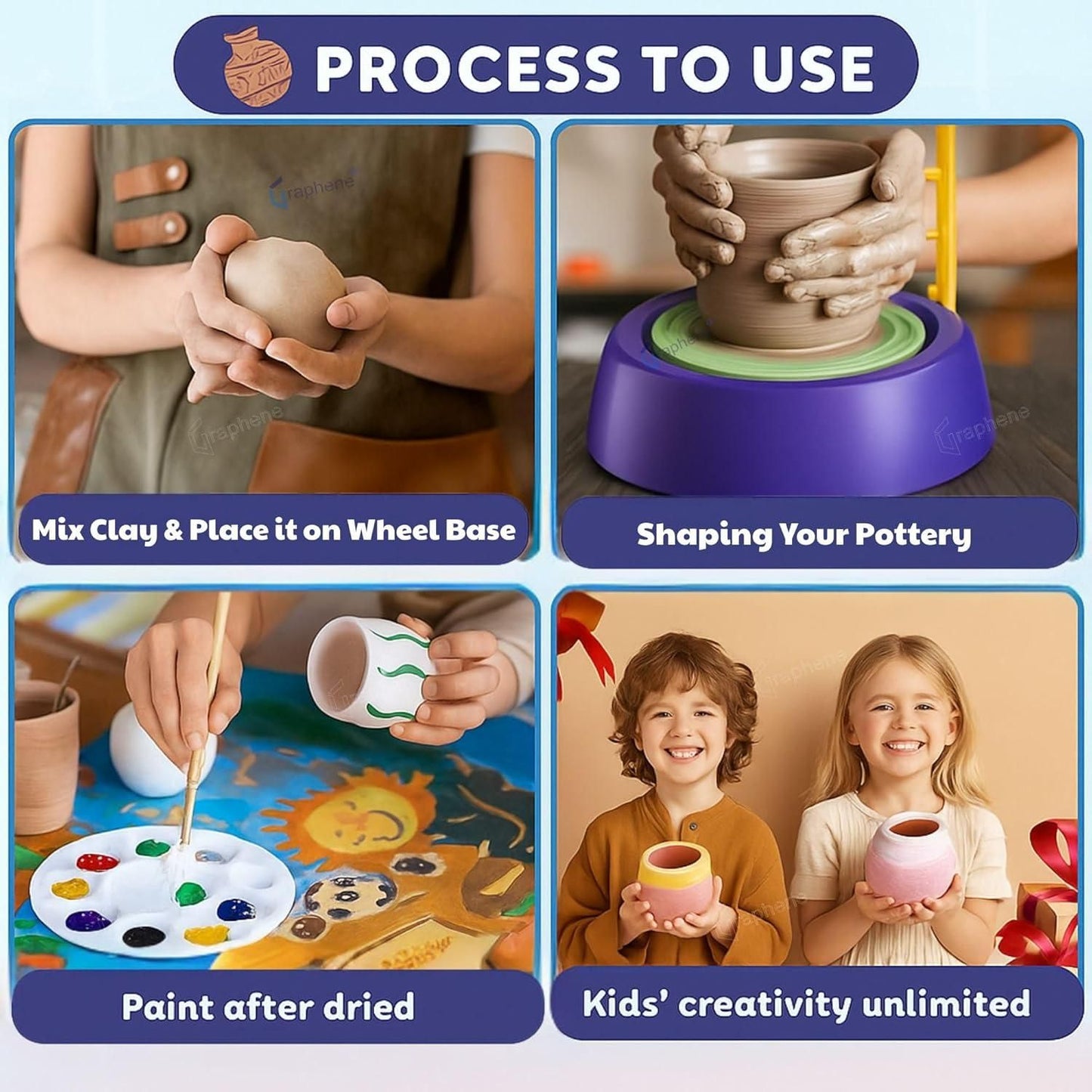 Kids Pottery Wheel Battery Operated Pottery Making Machine Painting Kit cctvxh-5t
